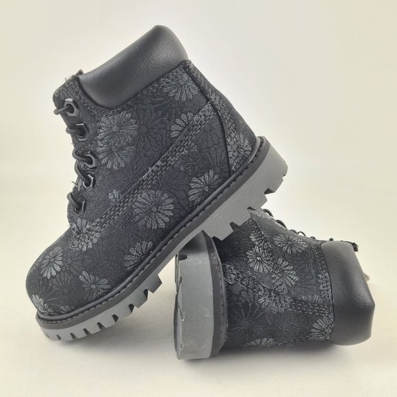 Timberland 6 IN Classic Toddler Boots Black Floral Leather - Picture 9 of 12
